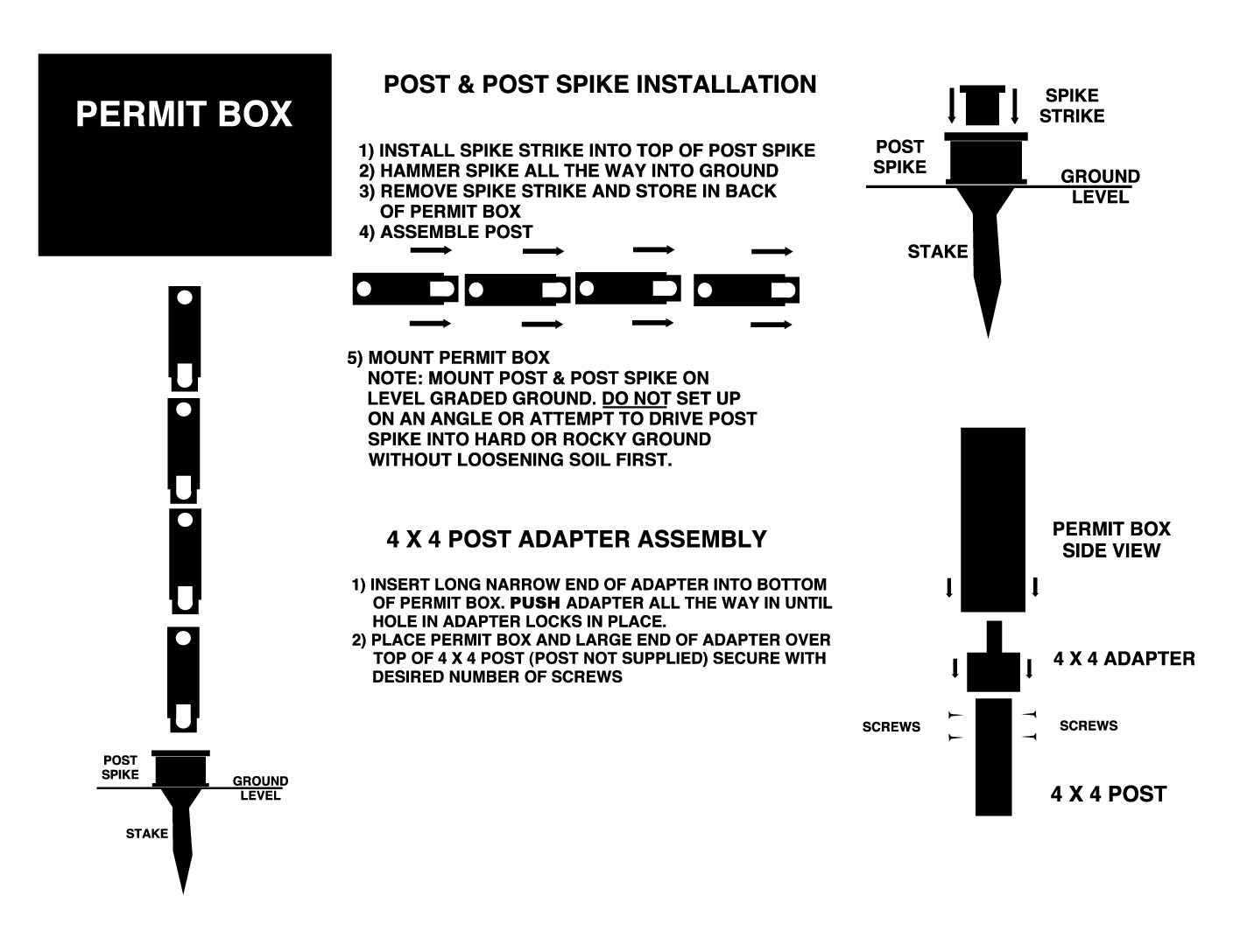 EZ Permit Box w/Post & Post Spike Black and Black